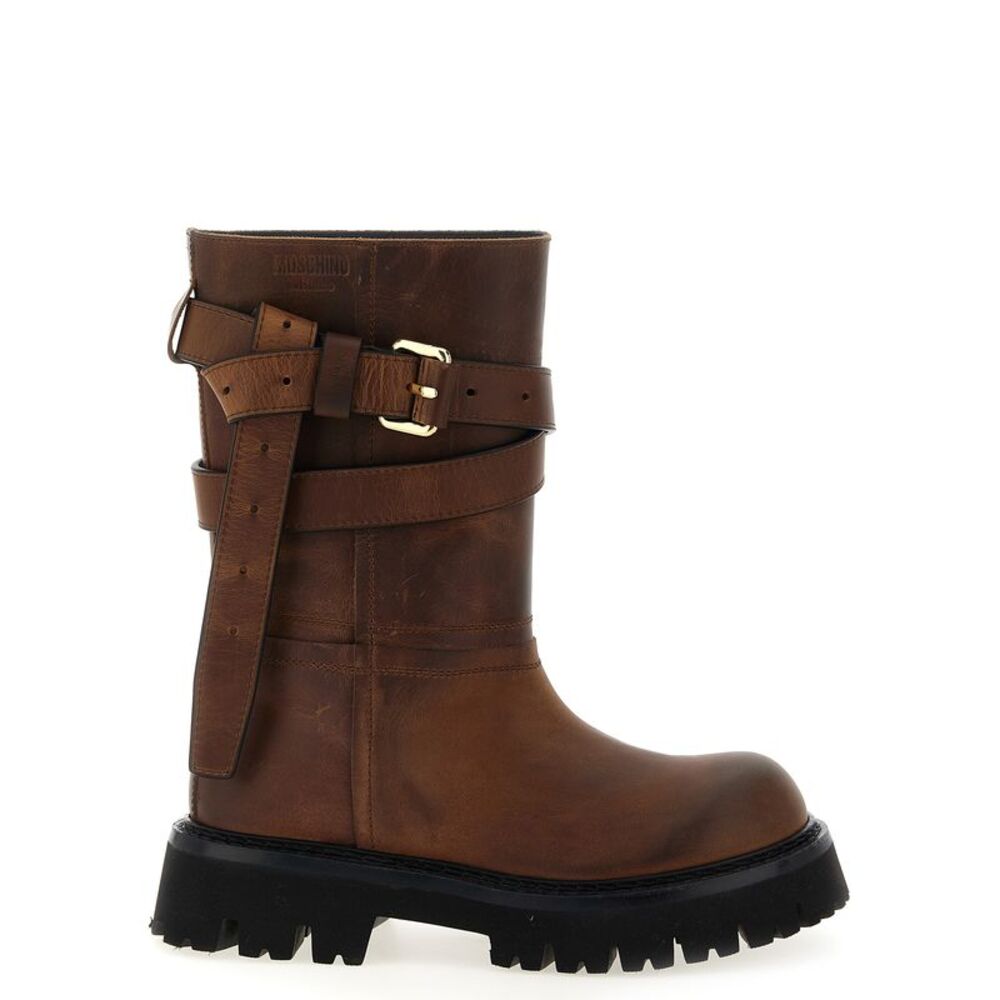 Moschino Brown Velvet Leather Over The Women's Knee
